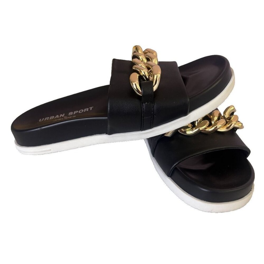 Black Slides With Gold Chain Accent By Urban Sport size 6 - Picture 8 of 8